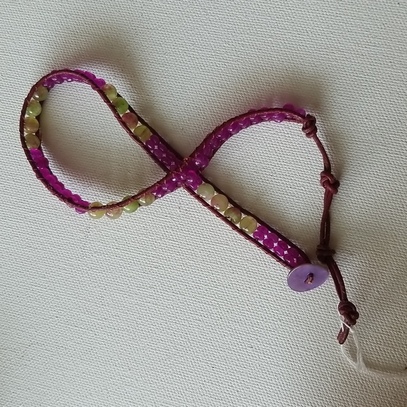 Handmade Purple and Green Beaded Wrap Bracelet - Picture 2 of 6